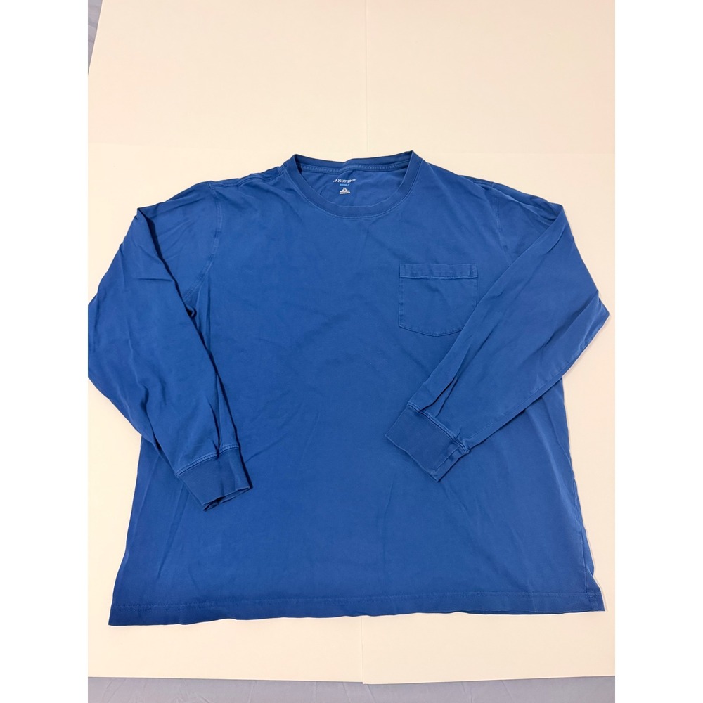 Lands End Super-T Mens XL Blue Long Sleeve Pocket T-Shirt 100% Cotton